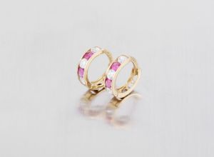 Arany baba és gyermek fülbevaló pink fehér bepattintós 6mm - Arany baba fülbevalók