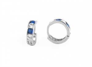 Sötétkék és fehér köves kerek fehérarany gyermek fülbevaló 8mm - 