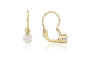Arany gyermek fülbevaló elölkapcsos szoliter fehér kővel - Arany gyerek fülbevaló