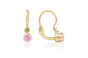 Arany gyermek fülbevaló elölkapcsos szoliter rózsaszín kővel - Arany gyerek fülbevaló