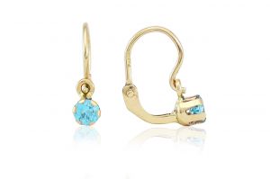 Arany gyermek fülbevaló elölkapcsos szoliter türkizkék kővel - 