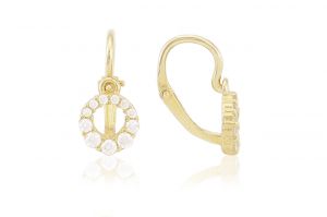 Arany baba fülbevaló elölkapcsos kör fehér kövekkel - Arany baba fülbevalók
