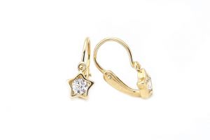 Arany baba fülbevaló elölkapcsos csillag fehér kővel - Arany baba fülbevalók