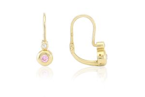 Arany baba és gyermek fülbevaló elölkapcsos dupla button rózsaszín és fehér - 