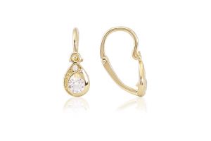 Arany baba fülbevaló elölkapcsos elegáns csepp fehér kövekkel - Arany baba fülbevalók