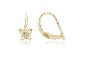 Arany baba és gyermek fülbevaló elölkapcsos pillangó apró fehér kövekkel - Arany gyerek fülbevaló