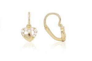 Arany baba fülbevaló elölkapcsos szívben szív fehér kövekkel - Arany baba fülbevalók