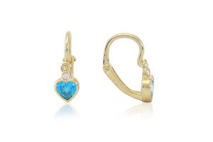 Arany baba fülbevaló elölkapcsos szív és button világoskék és fehér kövekkel - Arany baba fülbevalók