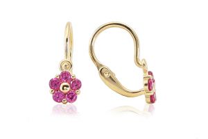 Arany baba fülbevaló elölkapcsos virág pink köves - Arany baba fülbevalók