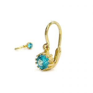 Arany baba fülbevaló nagy világoskék kővel - 14K előlkapcsos zár - Arany baba fülbevalók