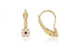 Arany baba és gyermek fülbevaló patentzáras virág pink és fehér kövekkel - Arany gyerek fülbevaló