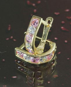 Arany gyermek fülbevaló francia záras 9mm rózsaszín fehér köves - Arany gyerek fülbevaló