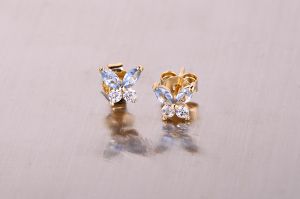 Arany baba és gyermek fülbevaló stekkeres pillangó halványkék és fehér kövekkel - Arany baba fülbevalók