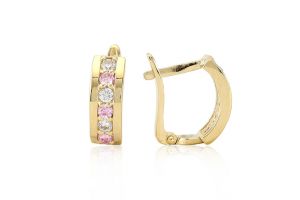 Arany fülbevaló franciazáras elegáns rózsaszín-fehér köves - Arany gyerek fülbevaló