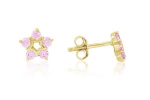 Arany gyermek fülbevaló stekkeres áttört csillagvirág rózsaszín kővel - 