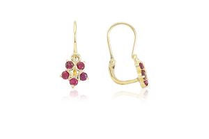 Arany gyermek fülbevaló elölkapcsos csillagvirág bordó kövekkel - 