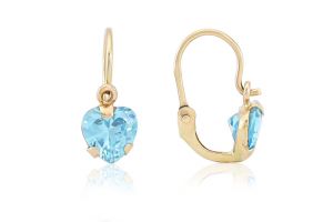Arany gyermek fülbevaló elölkapcsos foglalt köves nagy szívecske türkizkék kővel - Arany gyerek fülbevaló