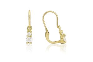 Arany gyermek fülbevaló elölkapcsos szoliter fehér kővel - 