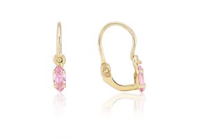 Arany gyermek fülbevaló elölkapcsos foglalt köves pici navett rózsaszín kővel - Arany gyerek fülbevaló