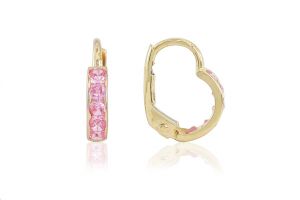 Arany gyermek fülbevaló patentzáras karika rózsaszín kövekkel - Arany gyerek fülbevaló