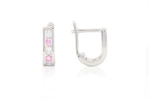 Ezüst baba és gyermek fülbevaló franciakapcsos rózsaszín és fehér kövekkel - Ezüst gyerek fülbevaló