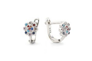 Ezüst baba fülbevaló franciakapcsos virág tarka kövekkel - Ezüst baba fülbevalók