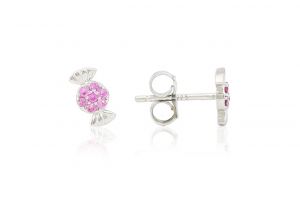 Ezüst fülbevaló bedugós cukorka pink kövekkel - Ezüst gyerek fülbevaló
