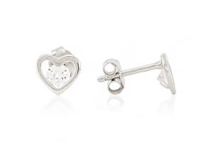 Ezüst fülbevaló bedugós áttört szív fehér kővel - 