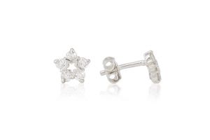 Ezüst fülbevaló bedugós áttört csillagvirág fehér kövekkel - 