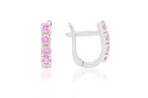 Ezüst fülbevaló franciazáras foglalt rózsaszín kövekkel - 