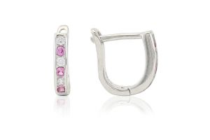 Ezüst fülbevaló franciazáras keskeny kivitelű apró kövekkel - 