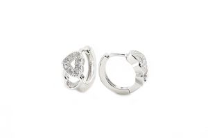Ezüst gyermek fülbevaló bepattintós dupla szívecske fehér kövekkel - Ezüst gyerek fülbevaló