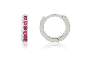 Ezüst gyermek fülbevaló keskeny karika pink kövekkel 8mm - Ezüst gyerek fülbevaló