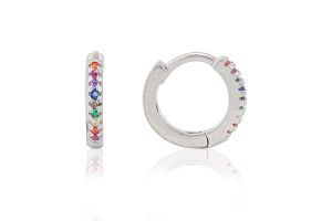 Ezüst gyermek fülbevaló bepattintós karika foglalt tarka kövekkel - Ezüst gyerek fülbevaló