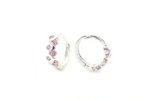 Rózsaszín köves hullámmintás ezüst gyermek fülbevaló - 