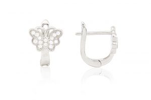Ezüst baba fülbevaló franciakapcsos pillangó apró fehér kövekkel ródiumbevonatos - Ezüst gyerek fülbevaló