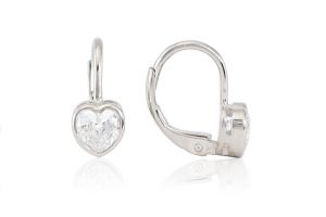 Ezüst gyermek fülbevaló patentzáras button szívecske ródiumbevonatos - 