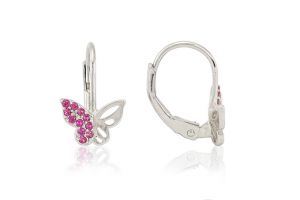 Ezüst gyermek fülbevaló patentzáras pillangó félig köves pink - Ezüst gyerek fülbevaló