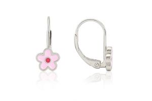 Ezüst gyermek fülbevaló patentzáras festett virág ródiumbevonatos - 