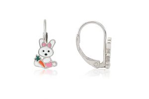 Ezüst gyermek fülbevaló patentzáras nyuszi répával ródiumbevonatos - Arany gyerek fülbevaló