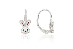 Ezüst gyermek fülbevaló patentzáras nyuszifej ródiumbevonatos - Ezüst gyerek fülbevaló