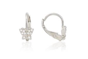 Ezüst gyermek fülbevaló patentzáras pillangó apró fehér kövekkel ródiumbevonatos - Ezüst gyerek fülbevaló