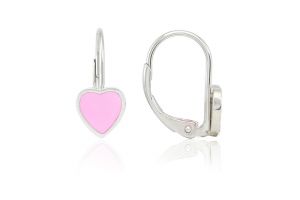 Ezüst gyermek fülbevaló patentzáras festett szív rózsaszín - Ezüst gyerek fülbevaló