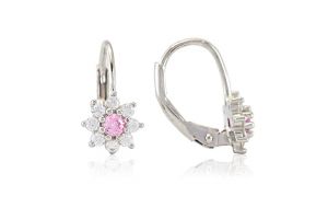 Ezüst  gyermek fülbevaló patentzáras virág rózsaszín és fehér kövekkel - Ezüst gyerek fülbevaló