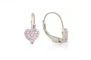 Ezüst gyermek fülbevaló patentzáras szívecske rózsaszín köves - 