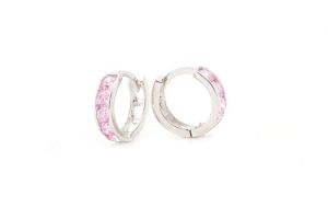 Fehér arany gyermek fülbevaló bepattintós karika rózsaszín kövekkel 6köves 8mm - Arany gyerek fülbevaló