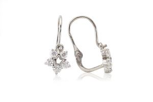 Fehér arany gyermek fülbevaló elölkapcsos csillagvirág fehér kővel - 