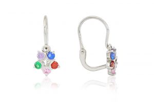 Fehér arany gyermek fülbevaló elölkapcsos csillagvirág színes kövekkel - 