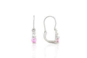 Fehér arany gyermek fülbevaló elölkapcsos kétköves szoliter rózsaszín fehér - 