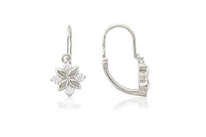 Fehér arany gyermek fülbevaló elölkapcsos négyköves fehér kövekkel - Arany gyerek fülbevaló